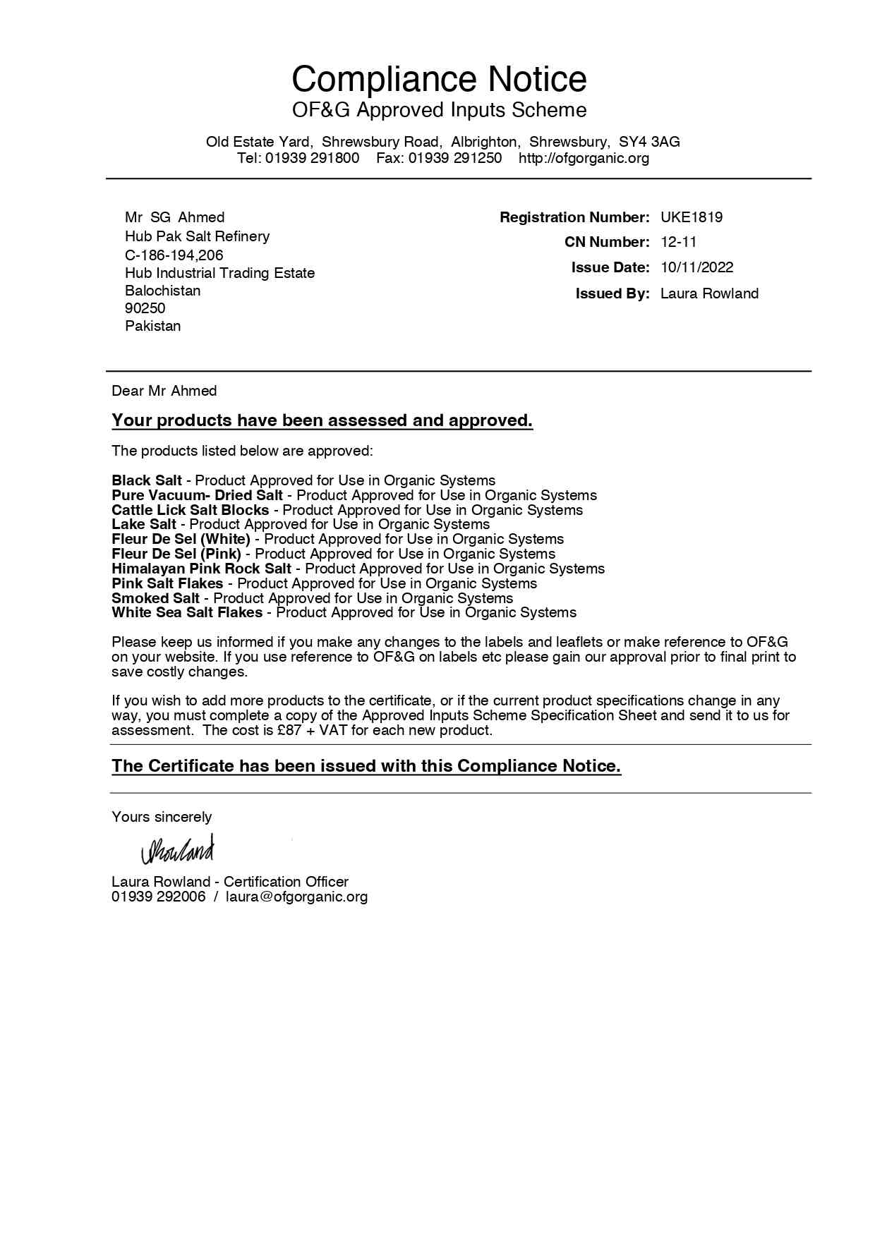 OF&G Compliance Notice