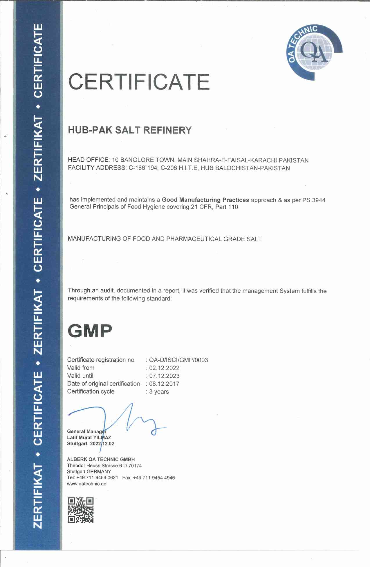 Hub-Pak - GMP Certificate